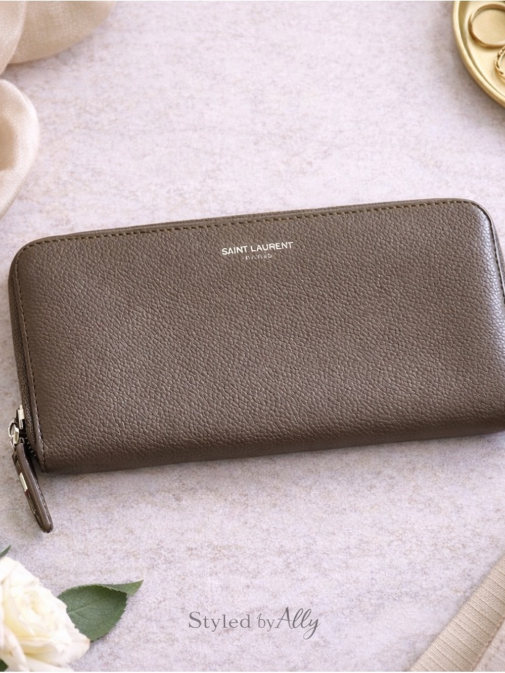 Saint Laurent Brown Leather Zip Wallet- new condition!